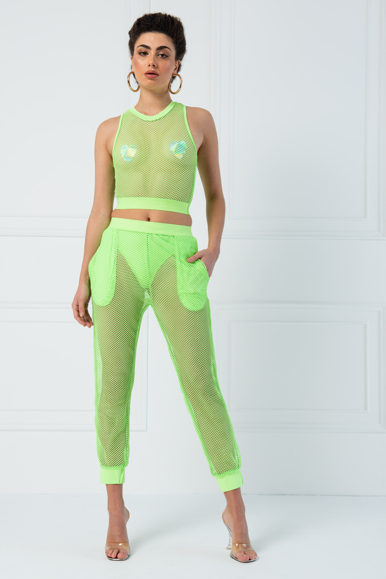 bodrum kale sirk  Neon Yeşil File Bluz & Pantolon Takım | Kikiriki