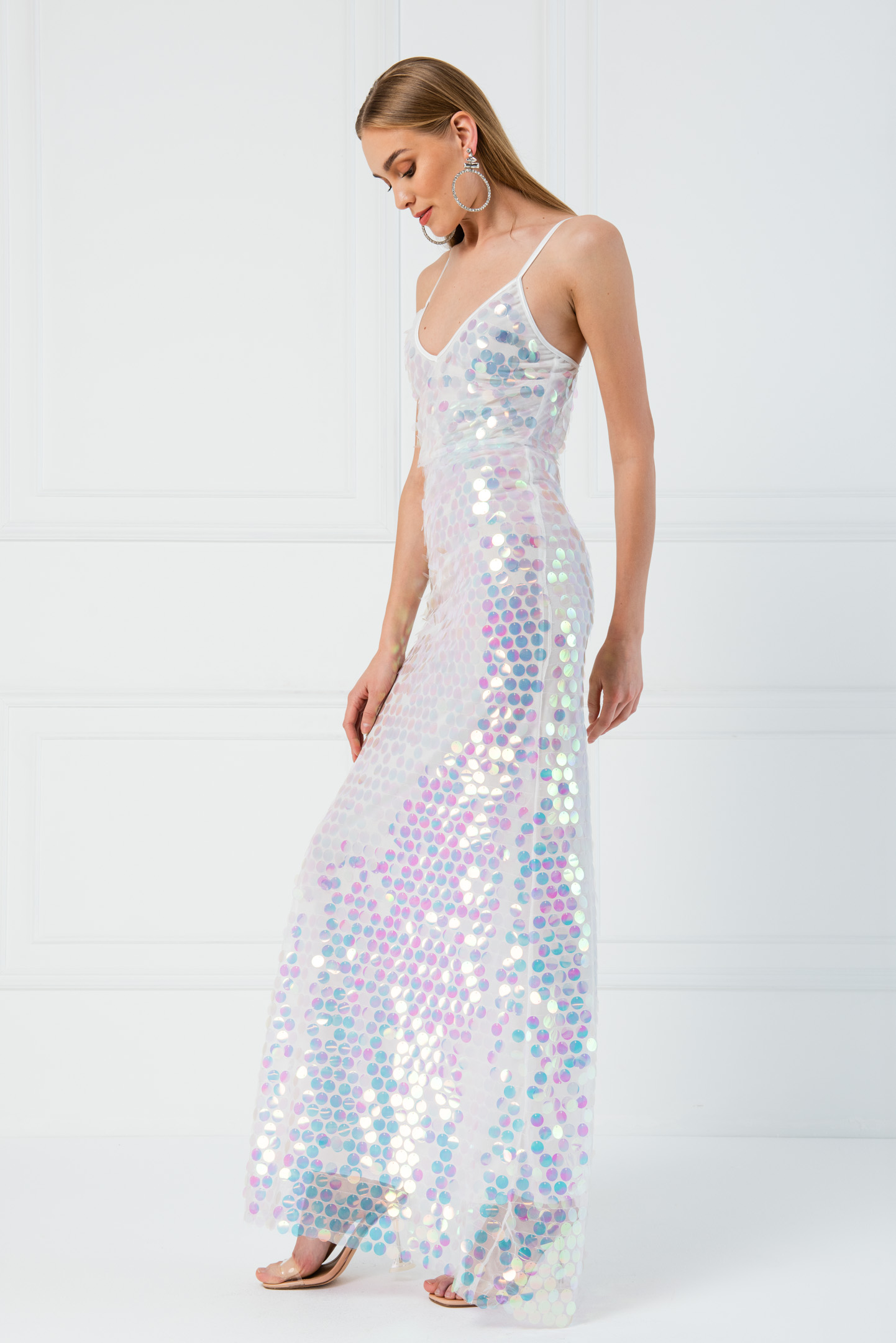Pink-Offwhite Disc Sequin Cami Maxi 