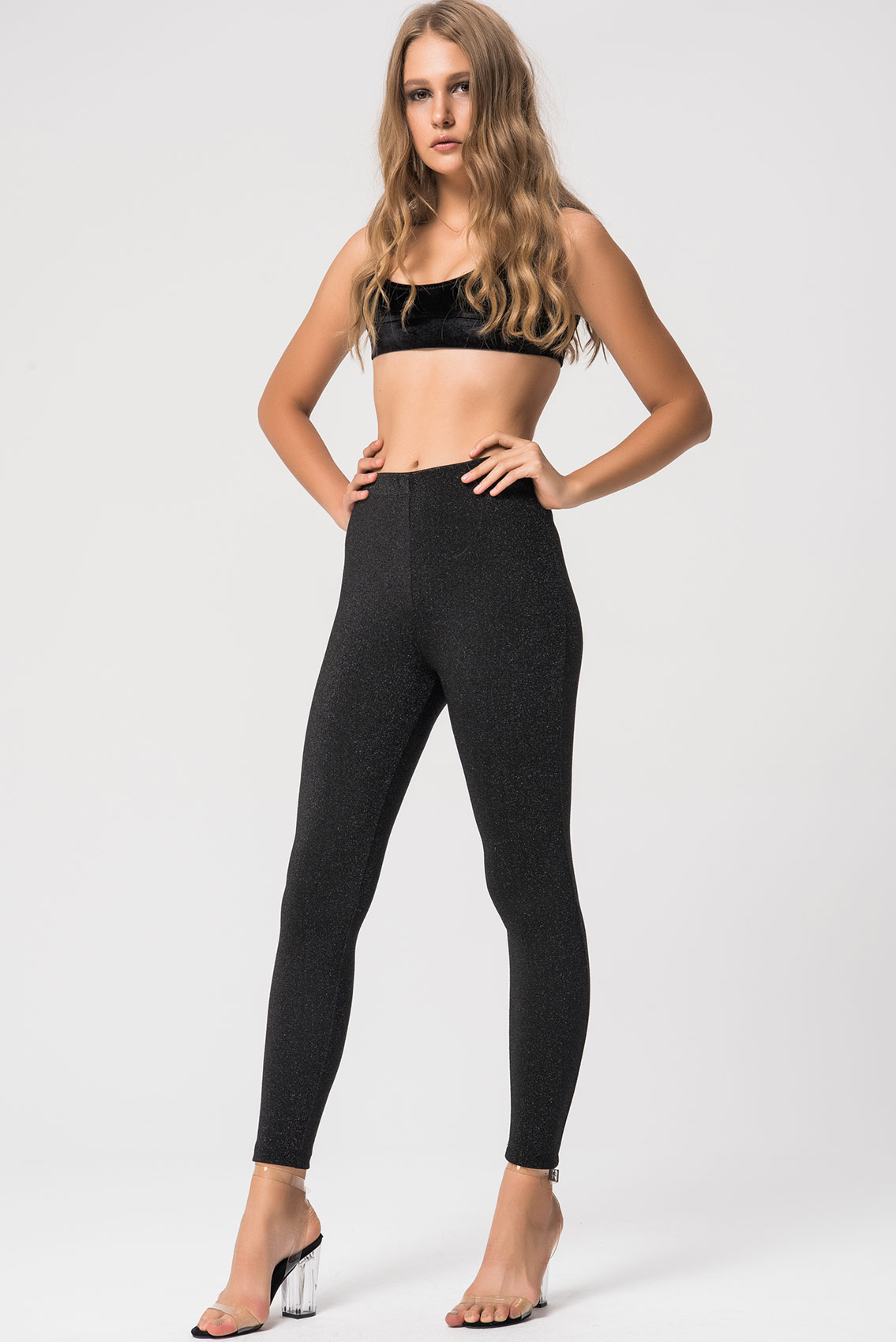 High Rise Metallic Black Leggings 