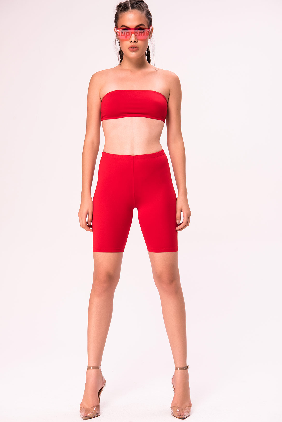 Red High Waist Biker Shorts | Kikiriki