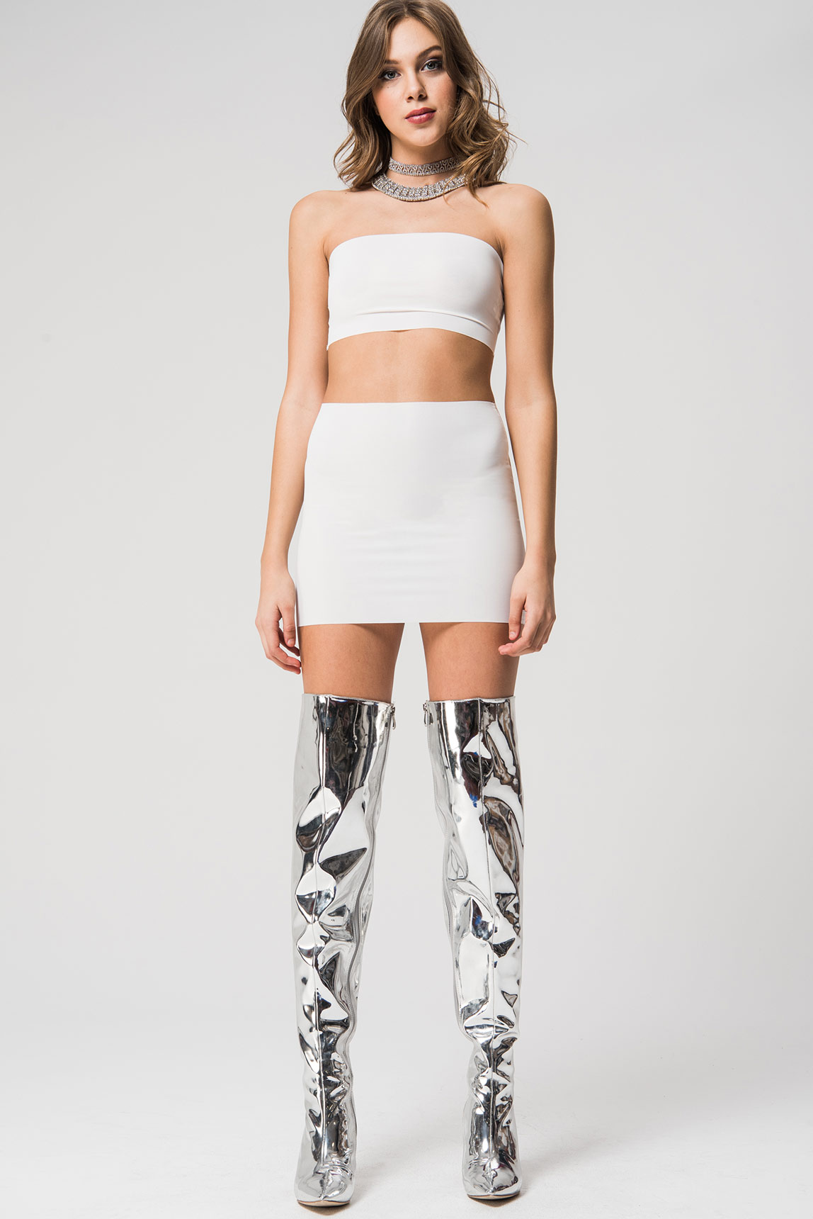 Stretchy Bodycon Mini Offwhite Skirt