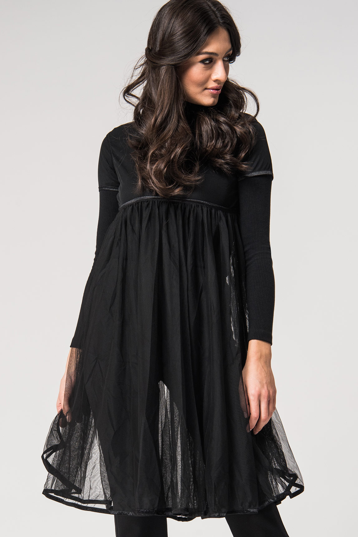 black dress with sheer short sleeves