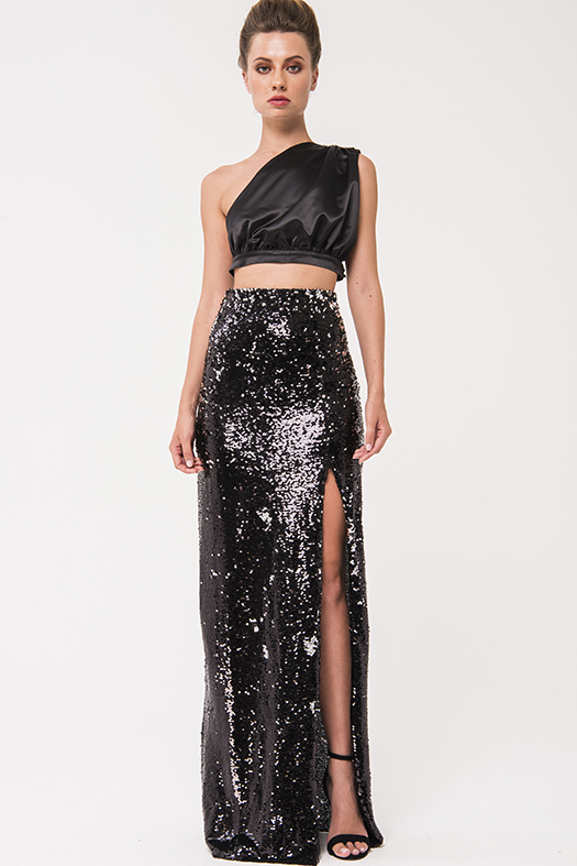 silver sequin maxi skirt