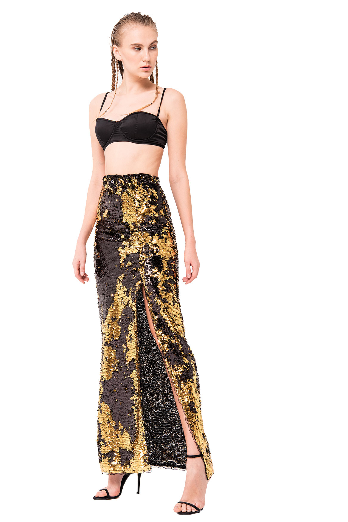 gold sequin skirt maxi