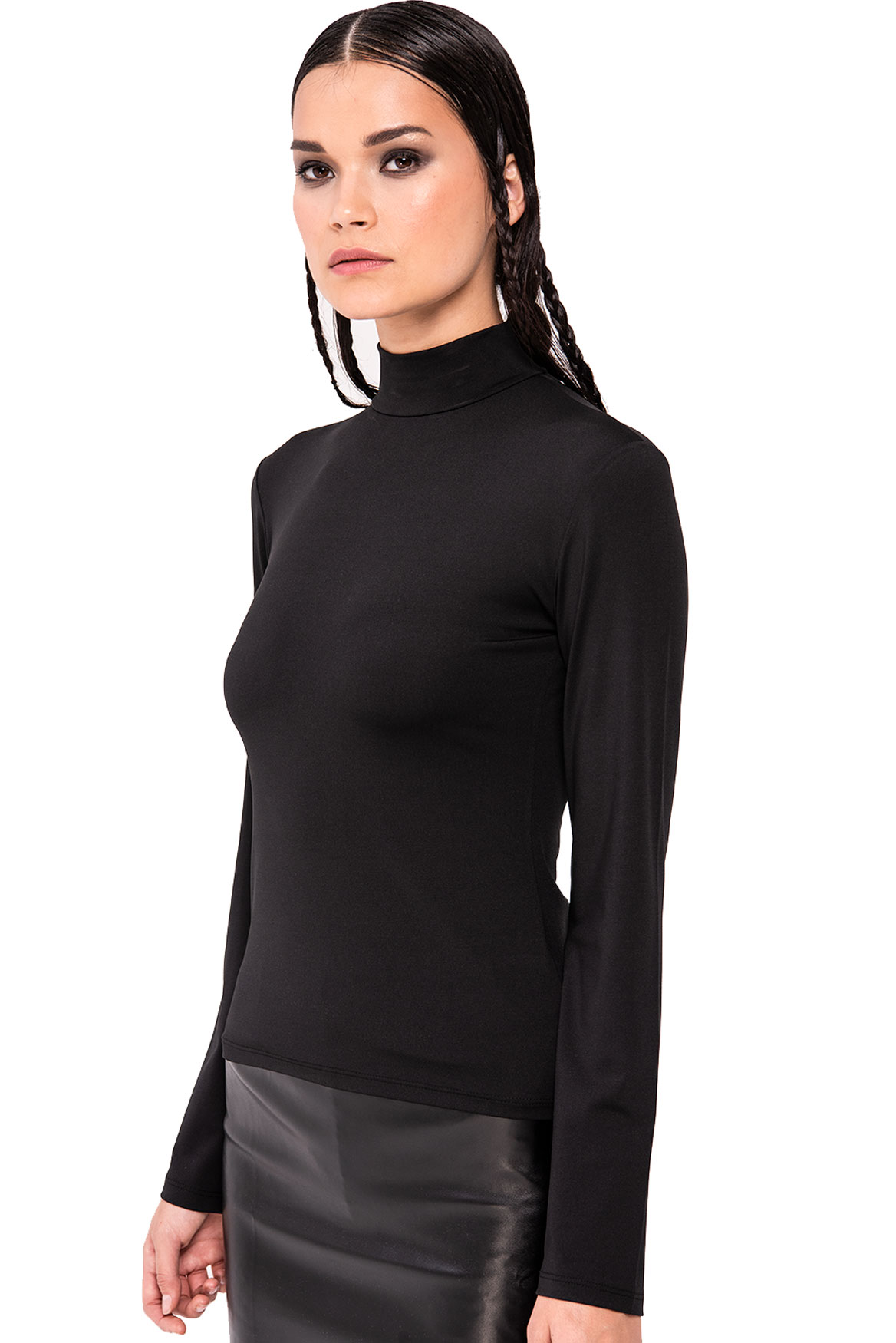 Black Long Sleeve Mock Neck Top | Kikiriki