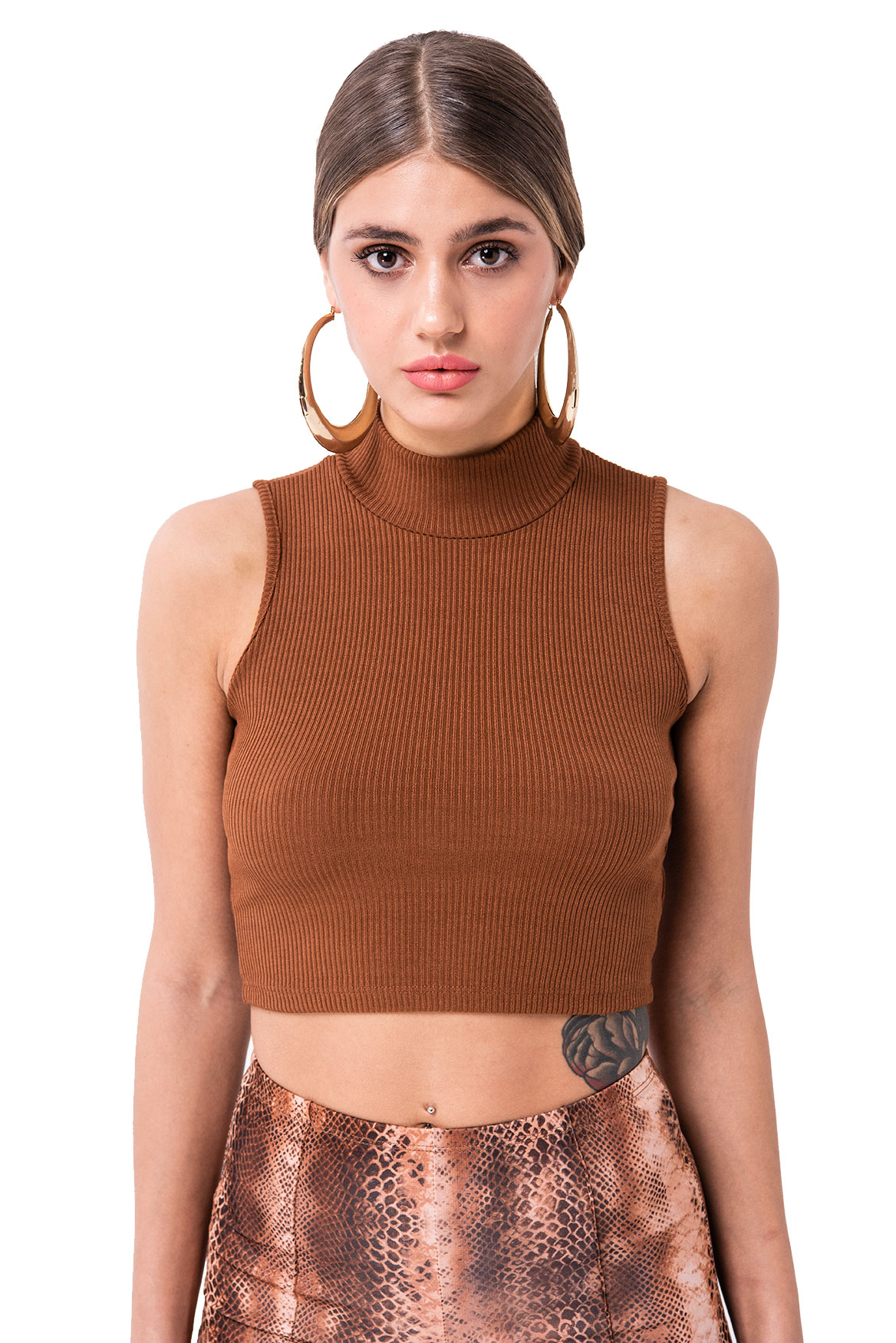 brown turtleneck crop top