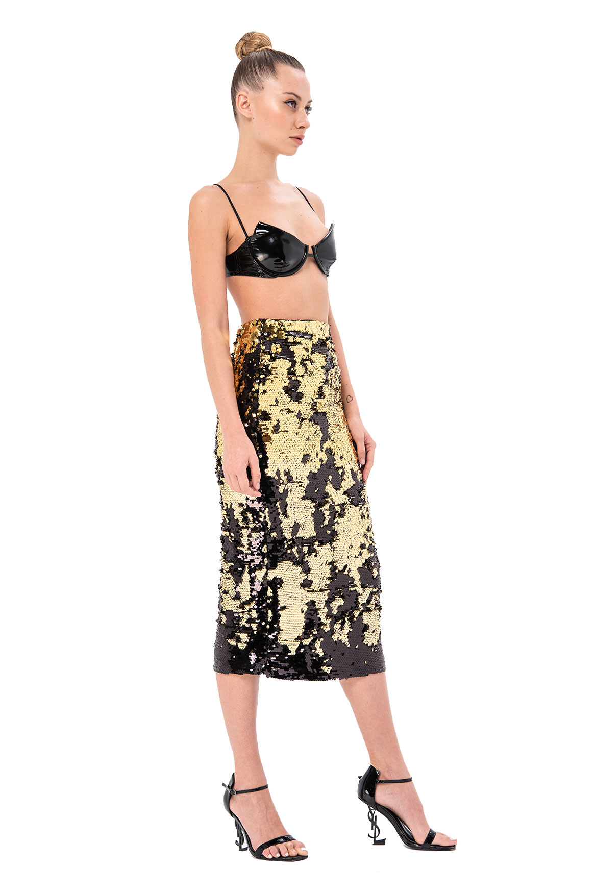 reversible sequin midi skirt
