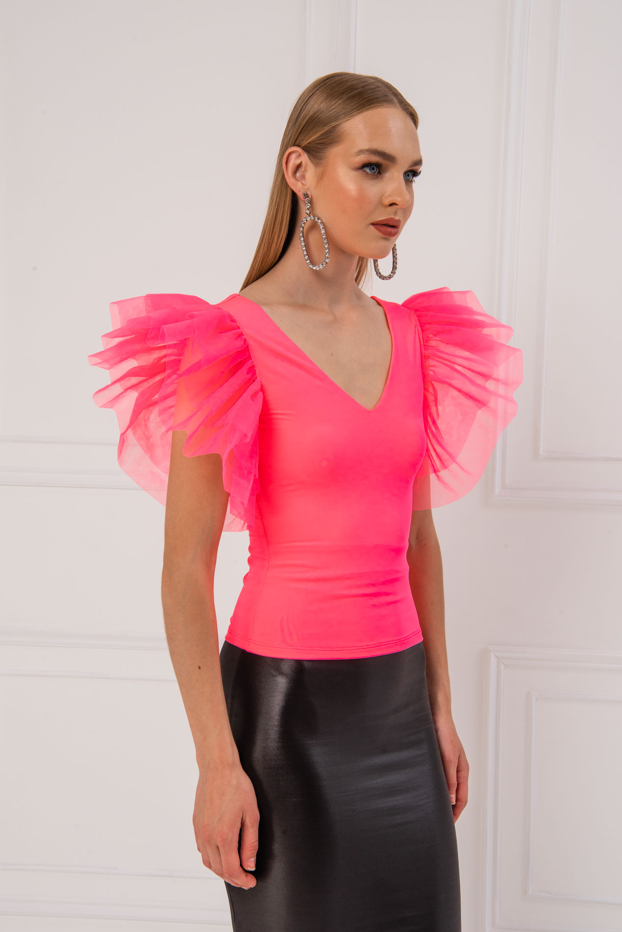 Sleeveless Neon Pink Blouse Detailed 