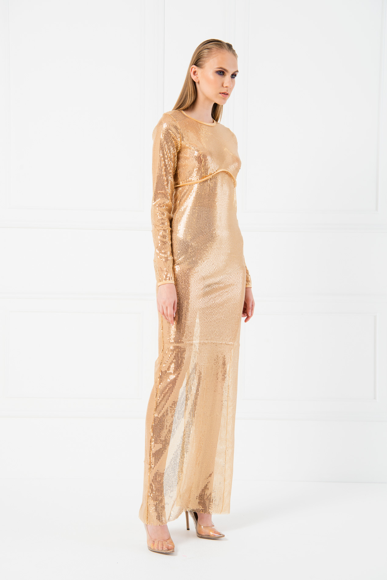 sheer gold maxi dress