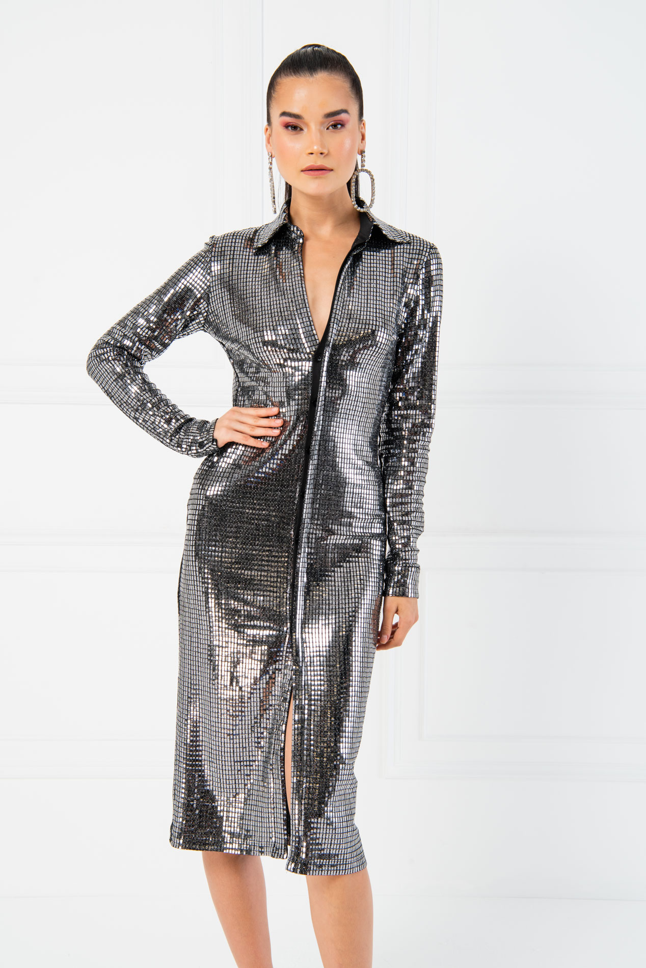 midi silver sequin dress