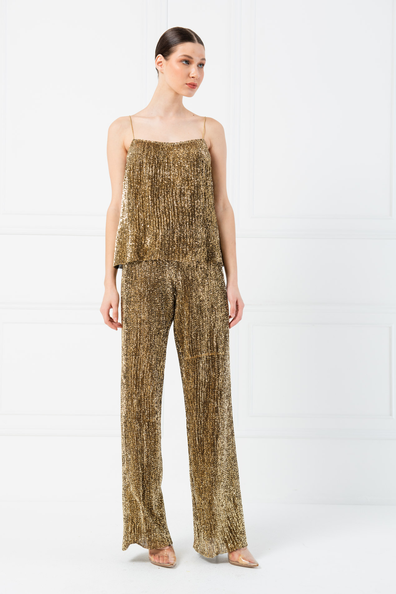 gold sequin pantsuit