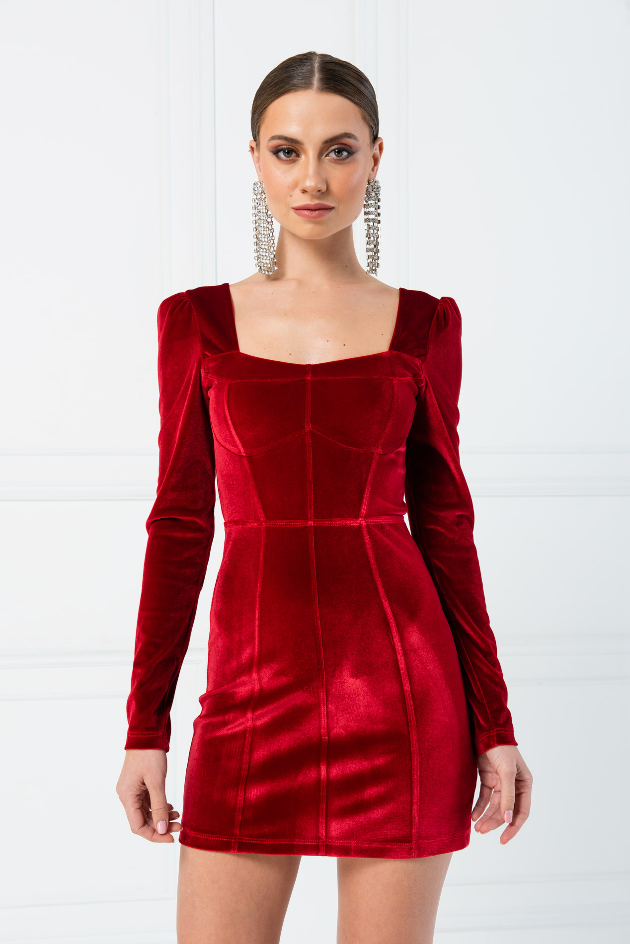 square neck velvet dress