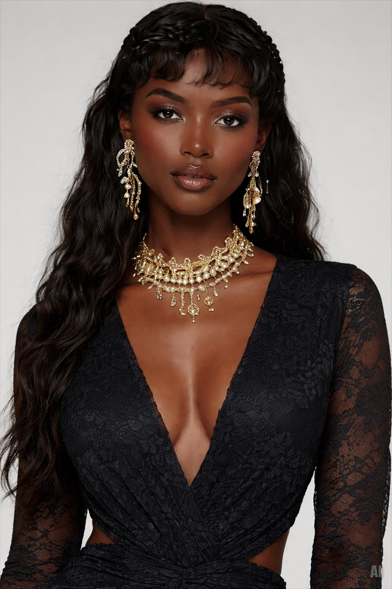 Siyah V Yaka Bel Dekolteli Dantel Elbise