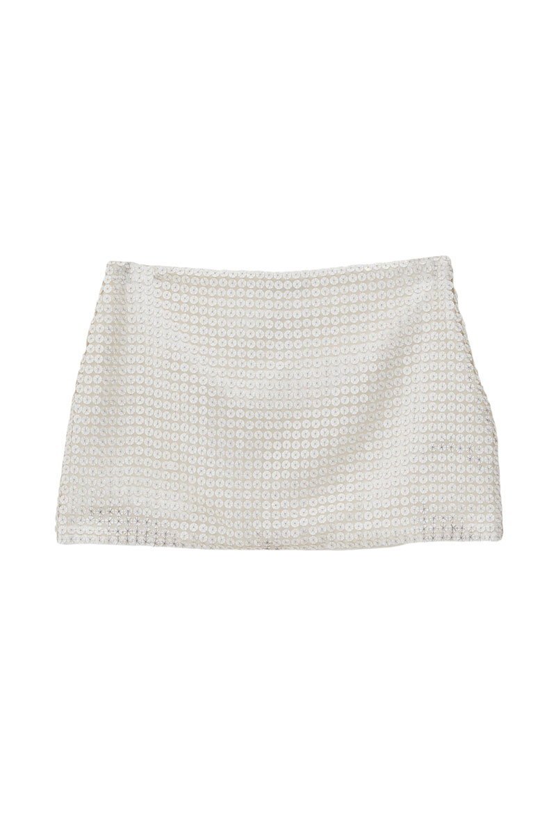 Off white Astarlı Payetli Mini Etek