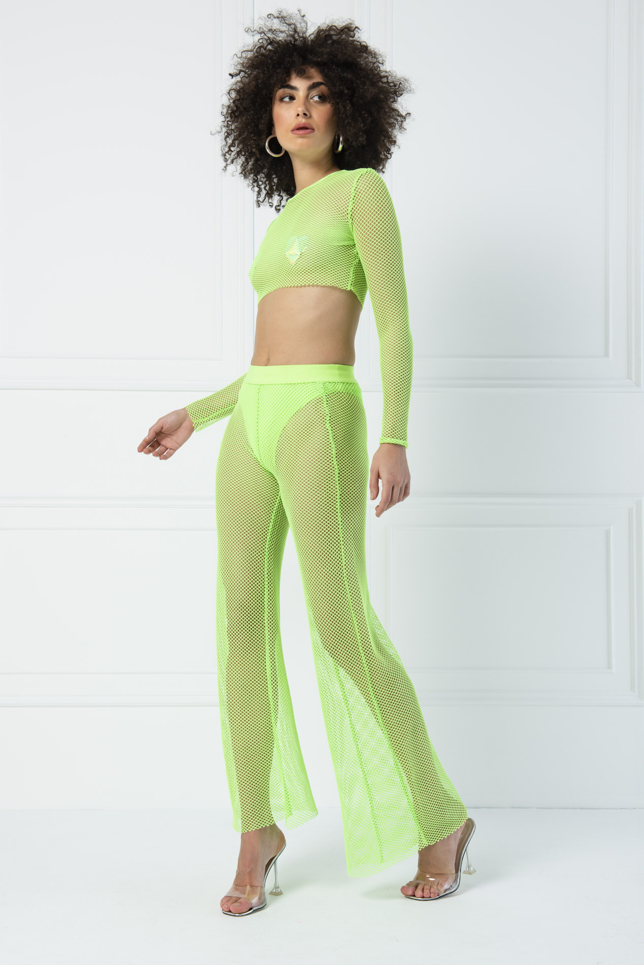 Sheer Neon Green Blouse Maching Set 