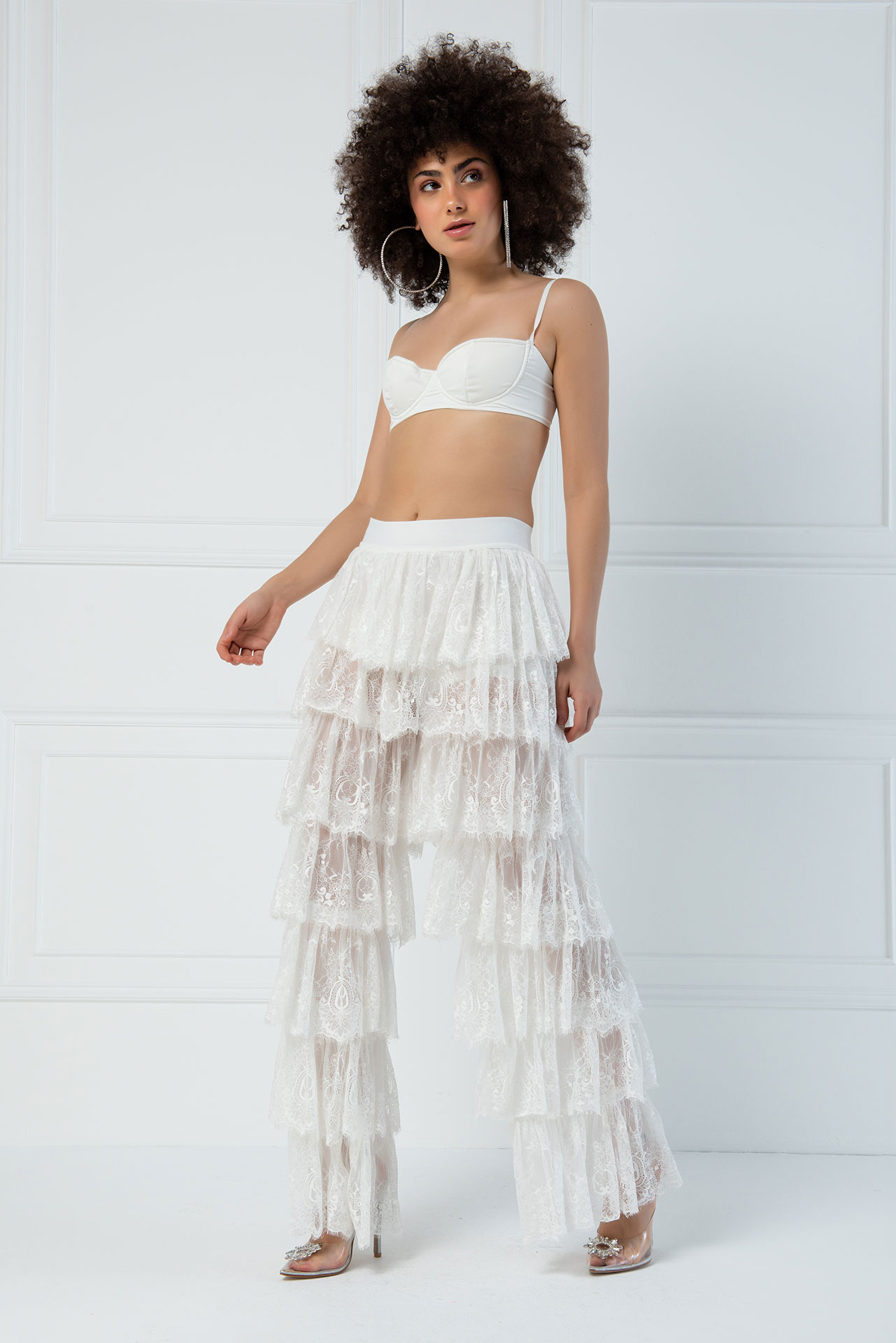 Tiered Ruffle Offwhite Lace Pants 