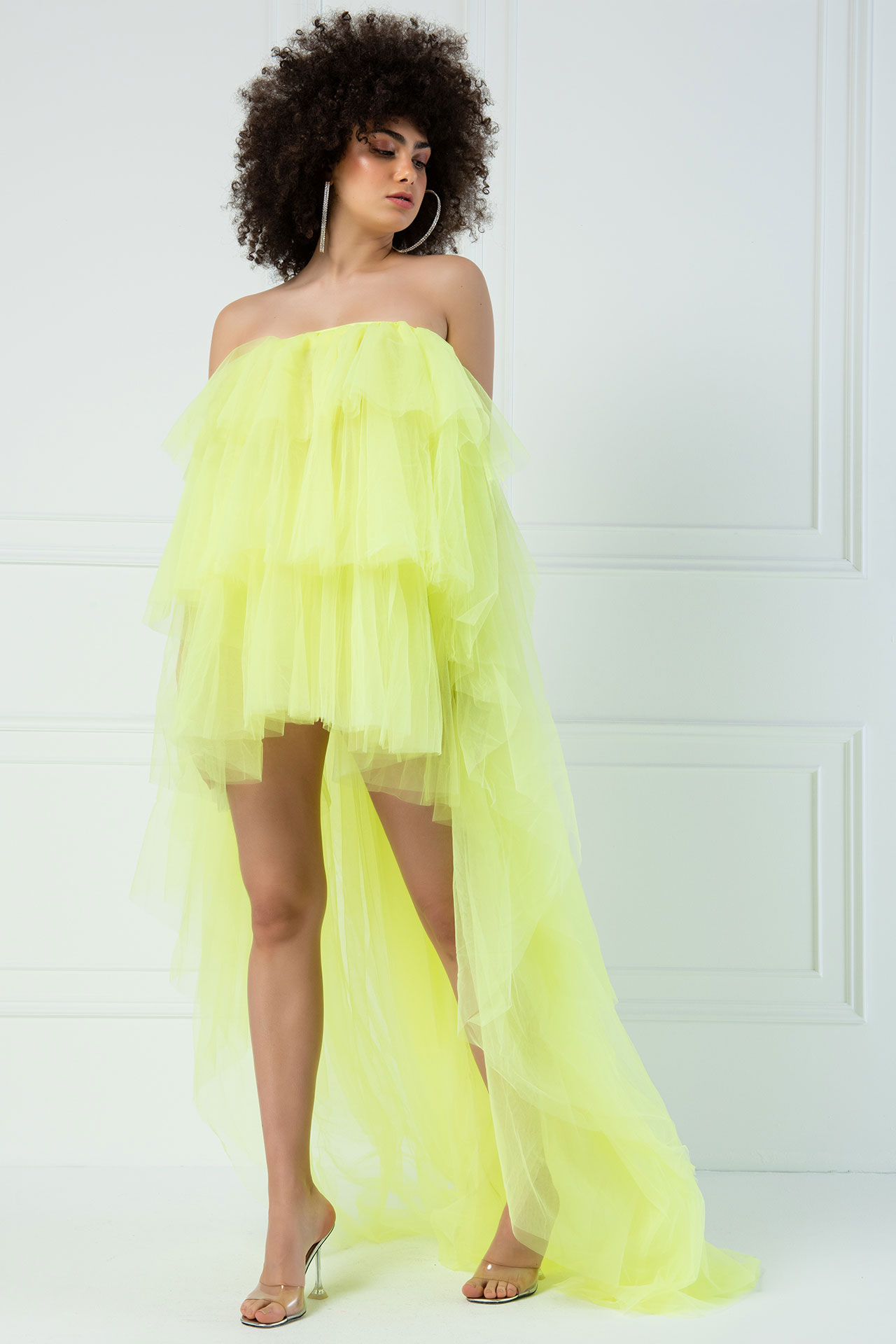 Neon yellow strapless dress hotsell