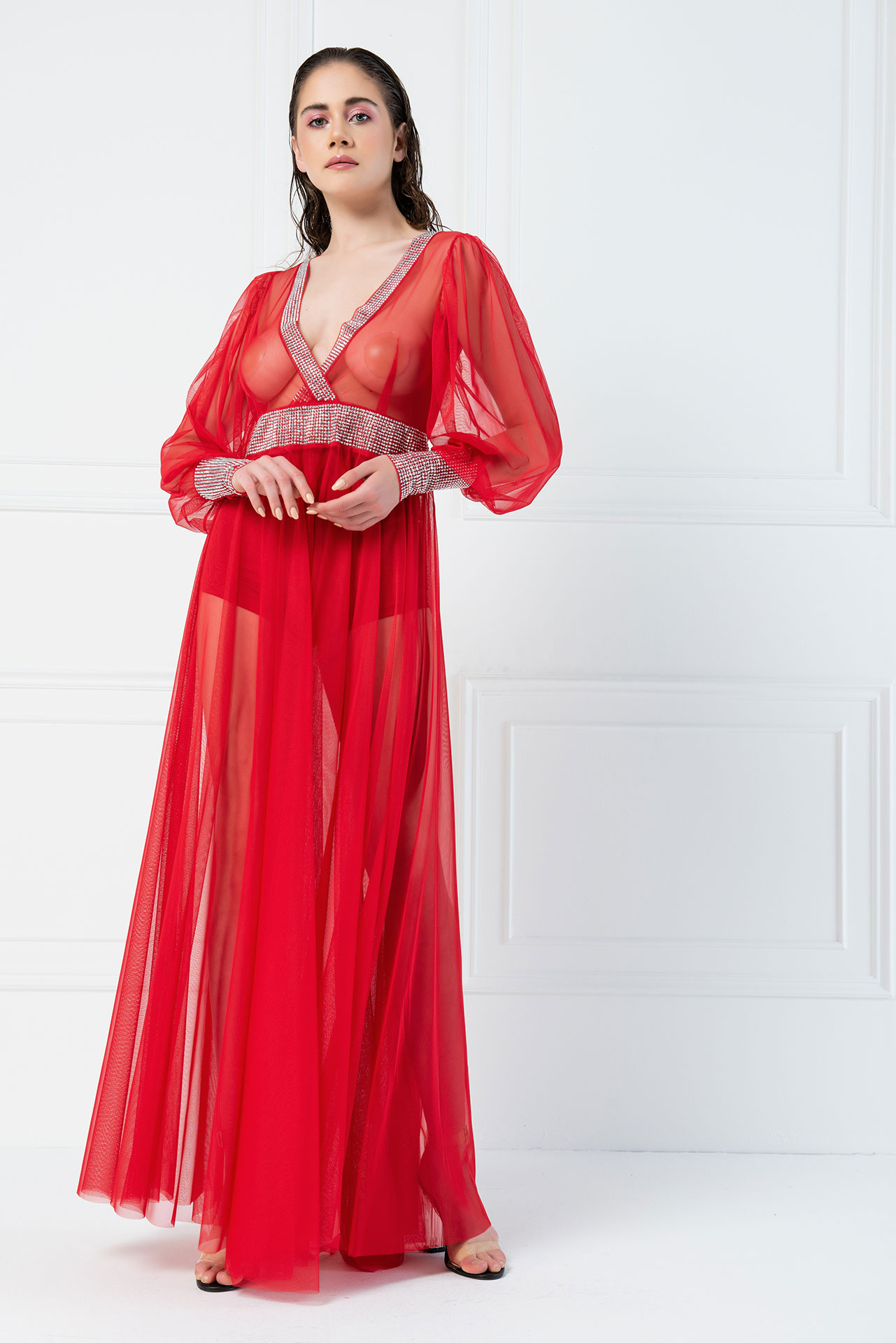 red sheer maxi dress