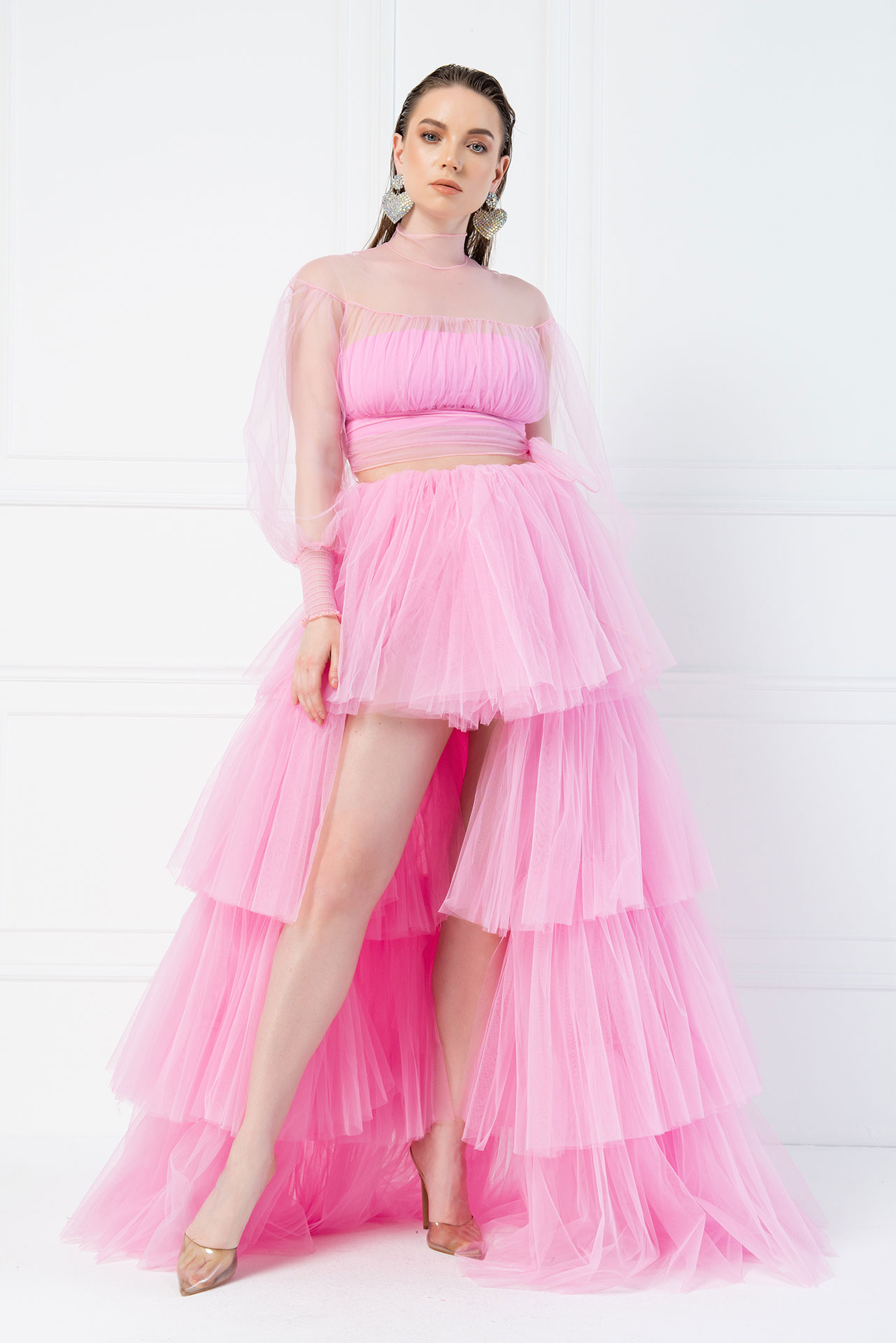 pink high low tulle dress