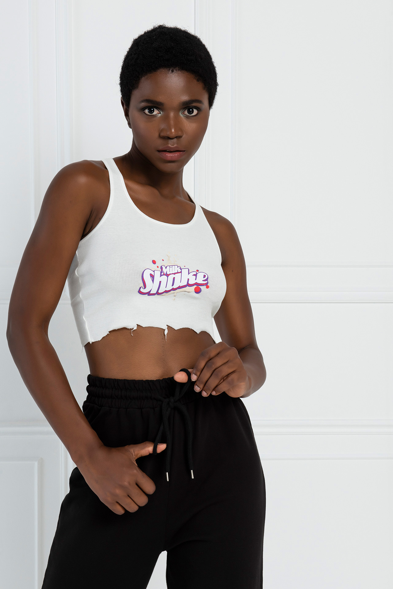 Graphic Offwhite Cropped Tank Top