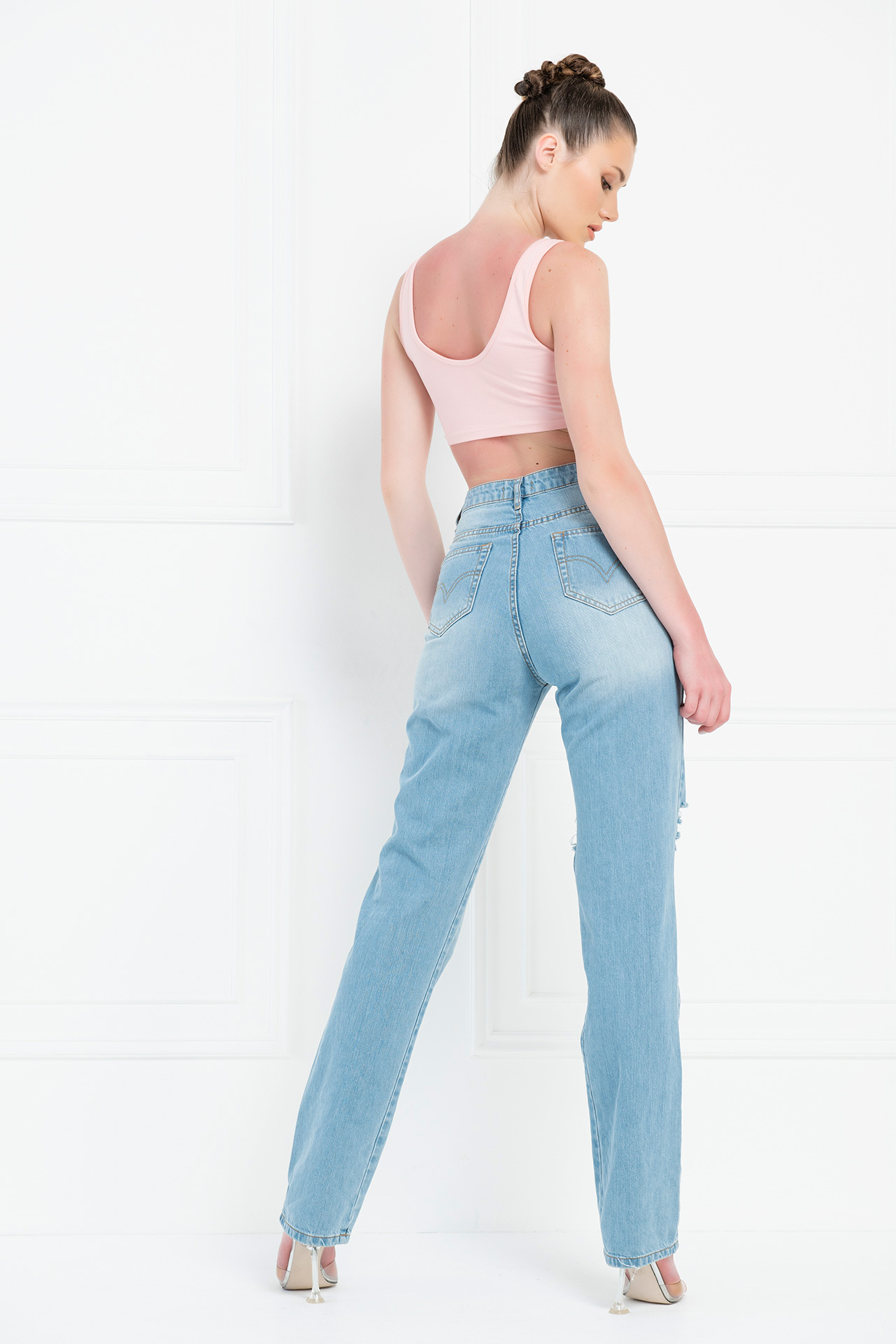Blue Distressed Mom Jeans