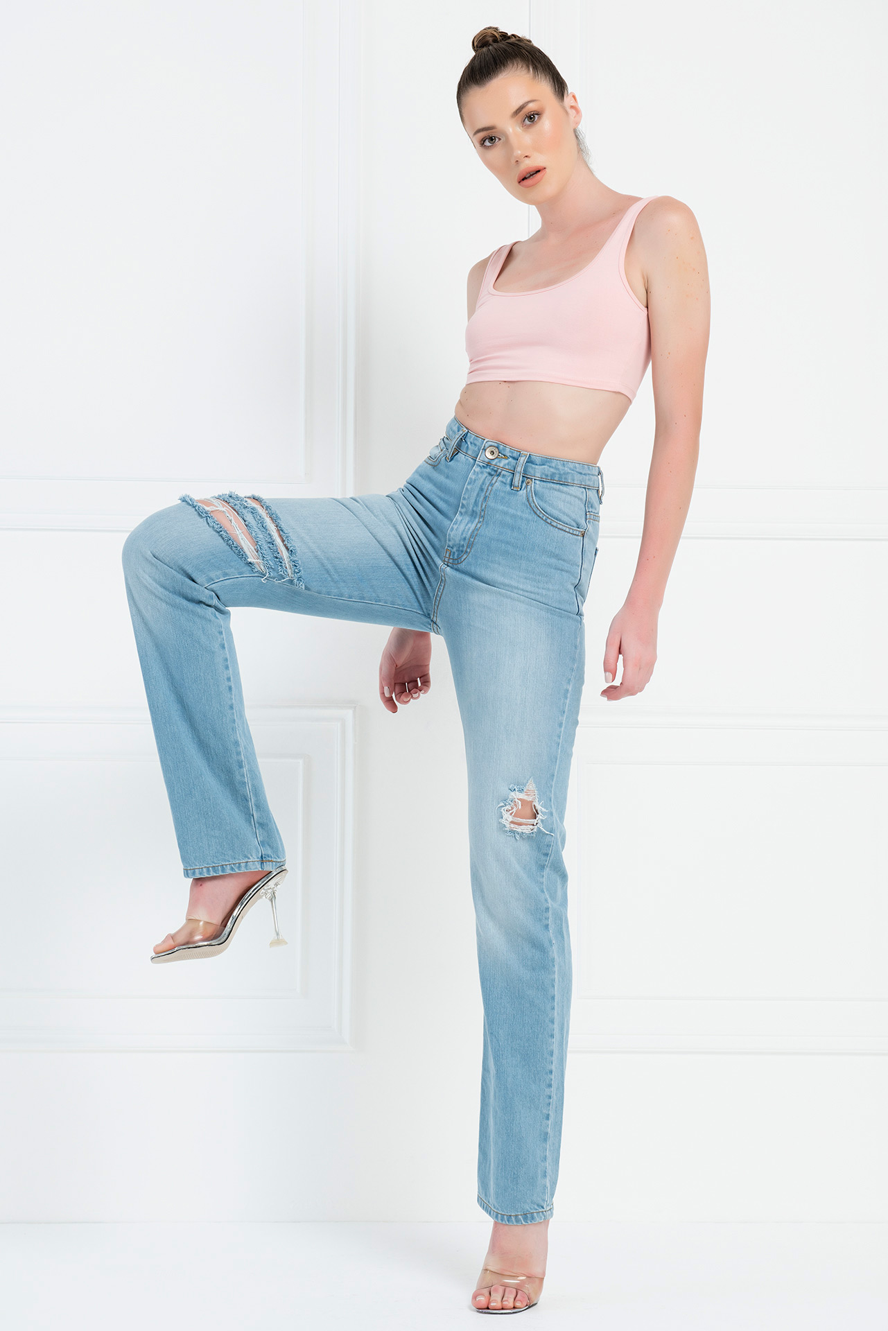 Blue Distressed Mom Jeans