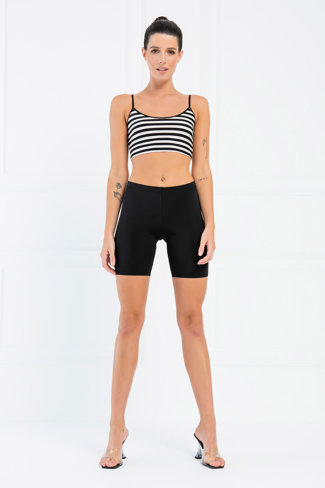 Siyah Offwhite Çizgili Askılı Crop