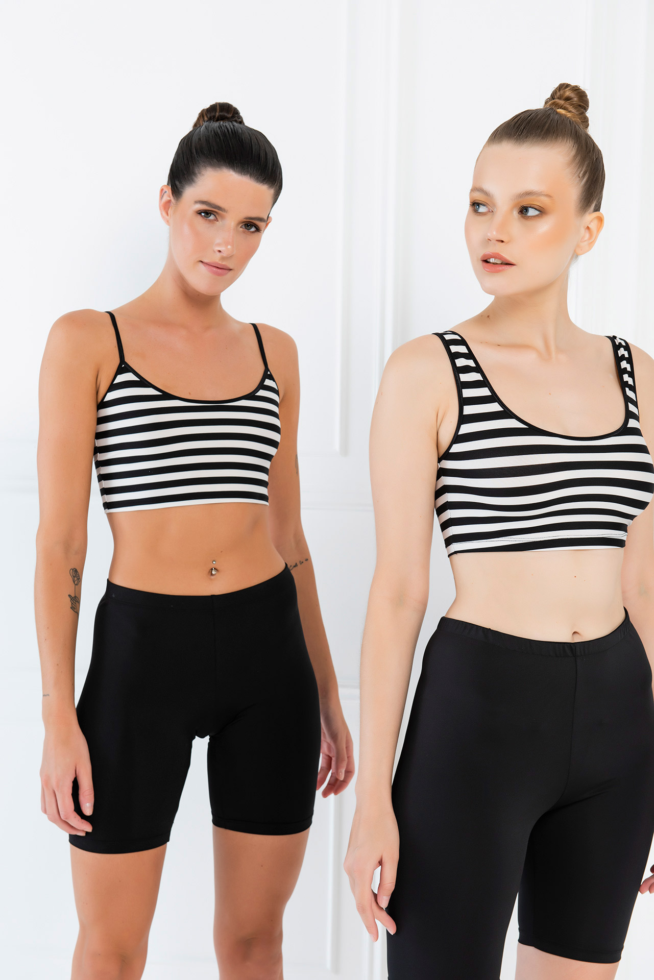 Siyah Offwhite Çizgili Askılı Crop