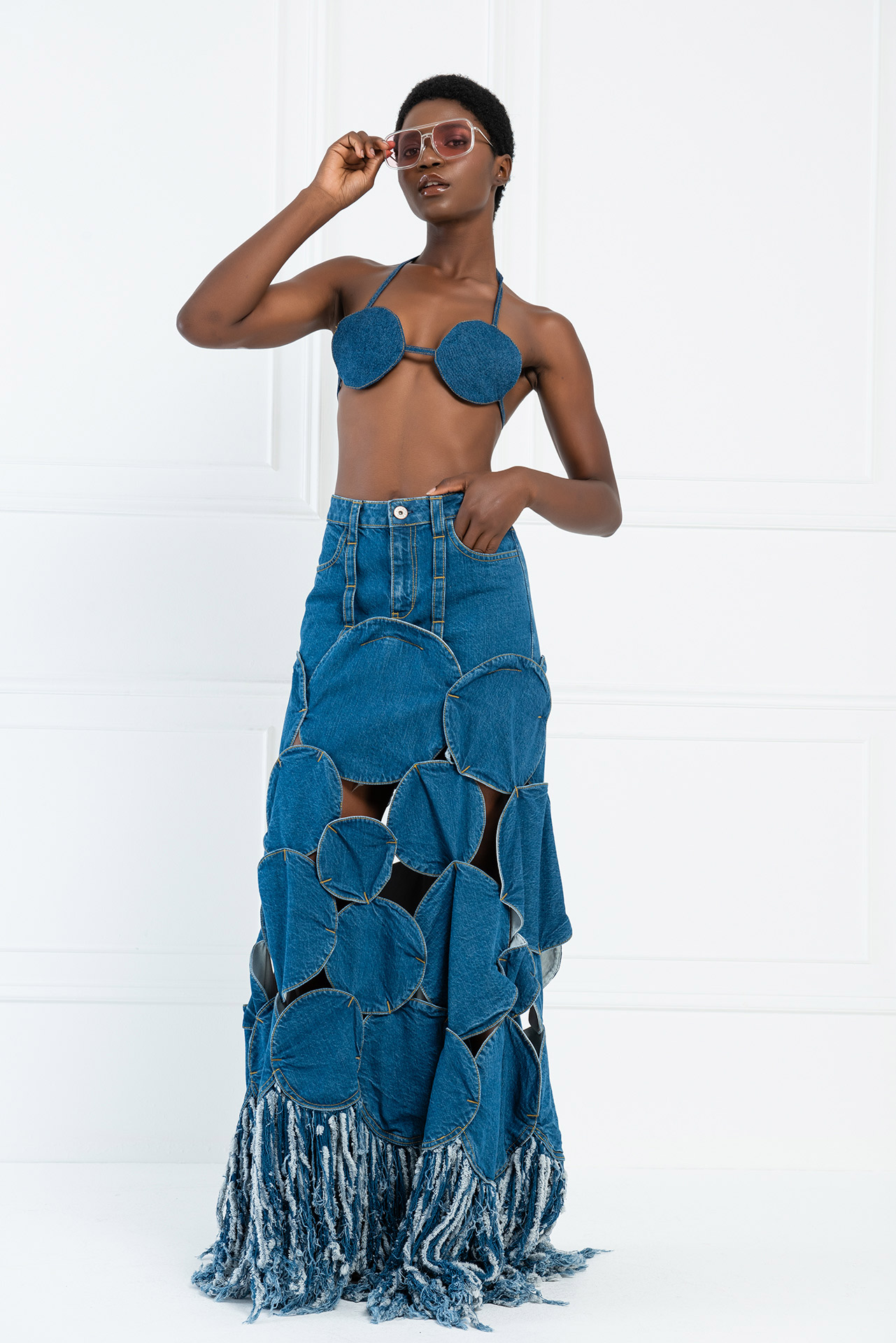 Özel Tasarım Mavi Kot Etek