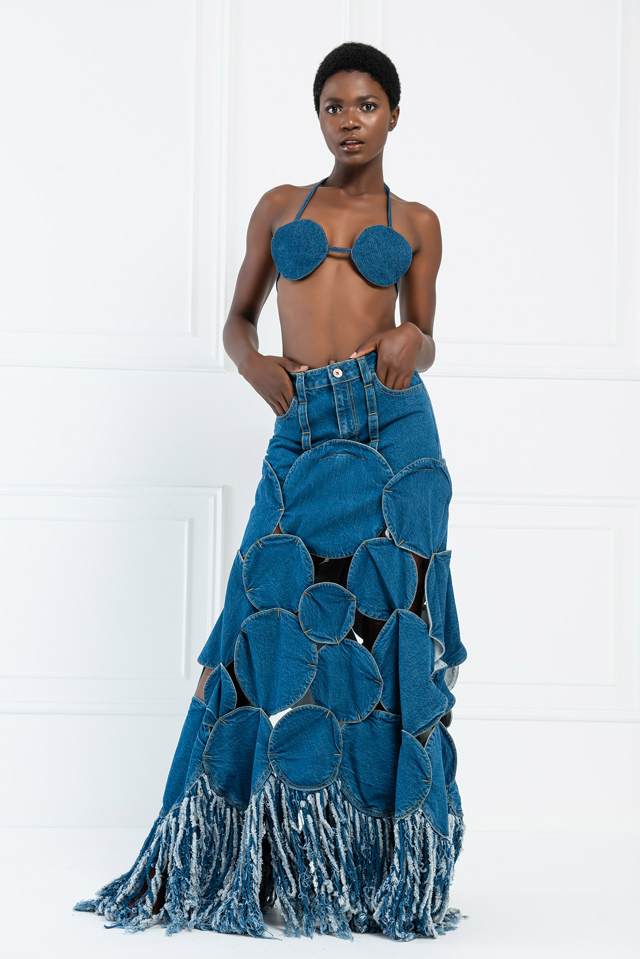 Özel Tasarım Mavi Kot Etek