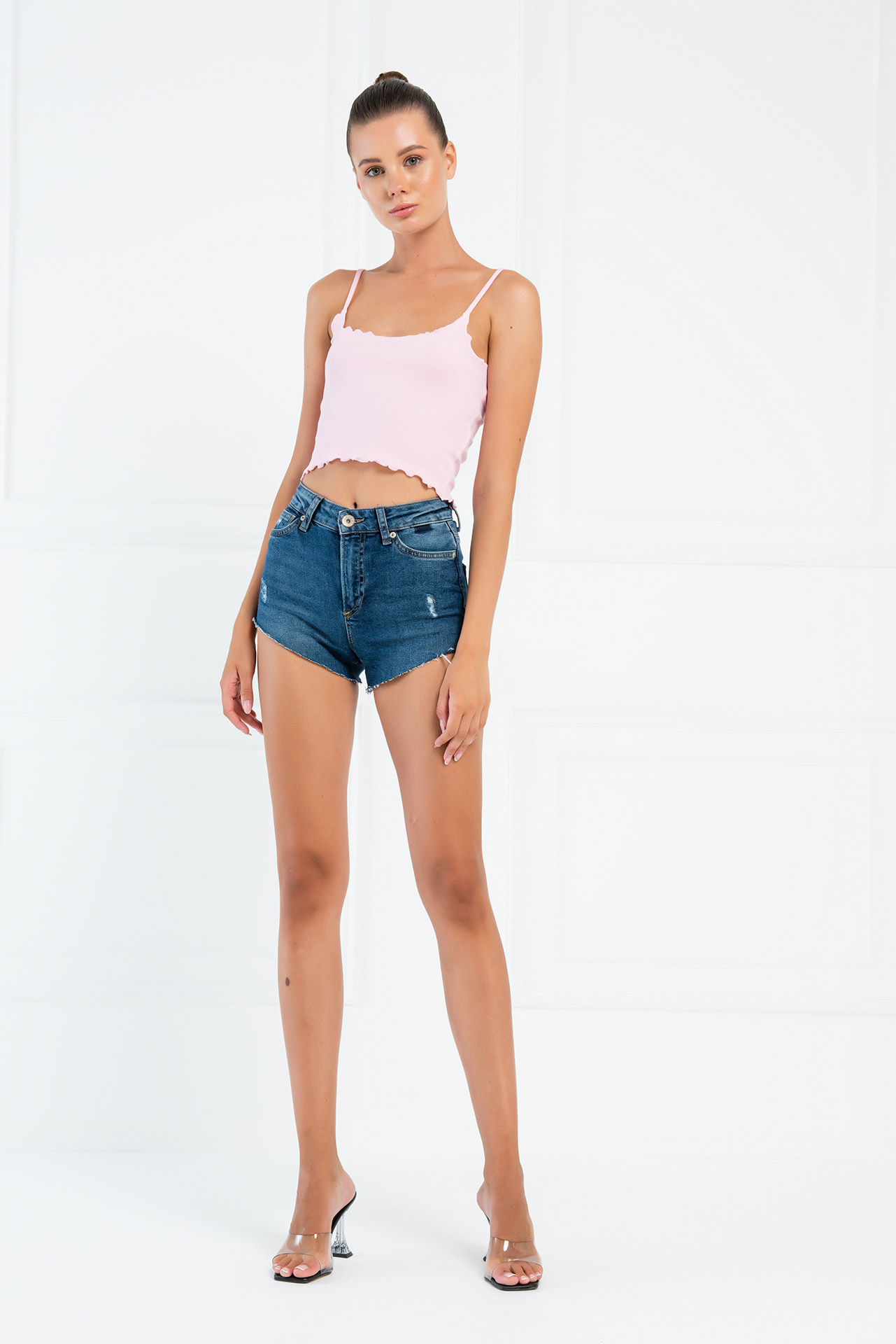 Pink Ruffle-Trim Crop Cami