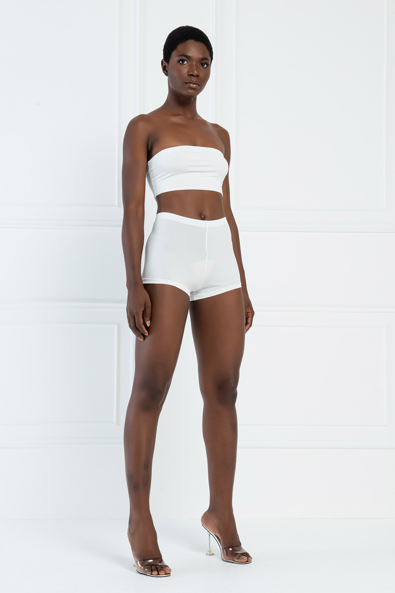 Basic Offwhite Bandeau And Booty Shorts Set