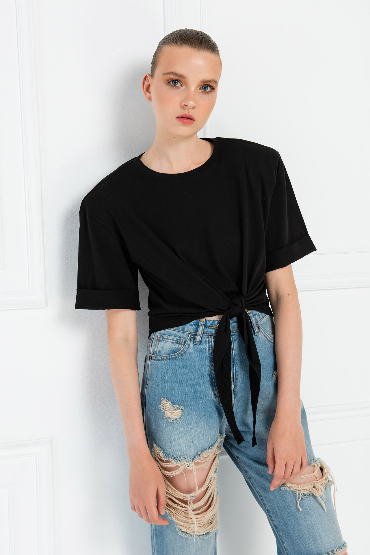 Black tie front t shirt Clearance