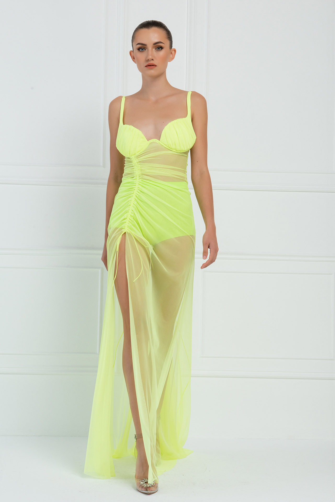 yellow split maxi dress