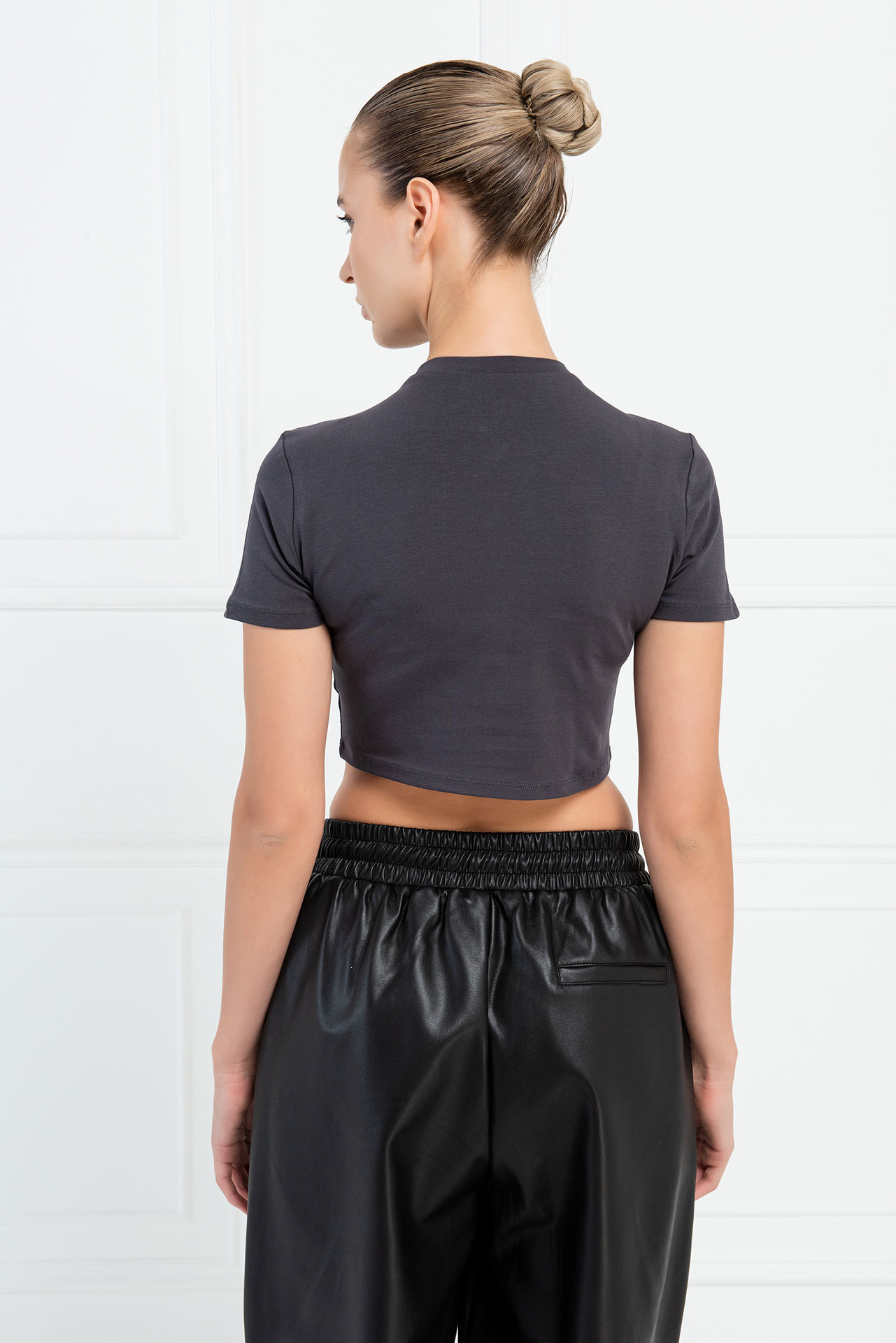 Short Sleeve Dark Gray Crop Top