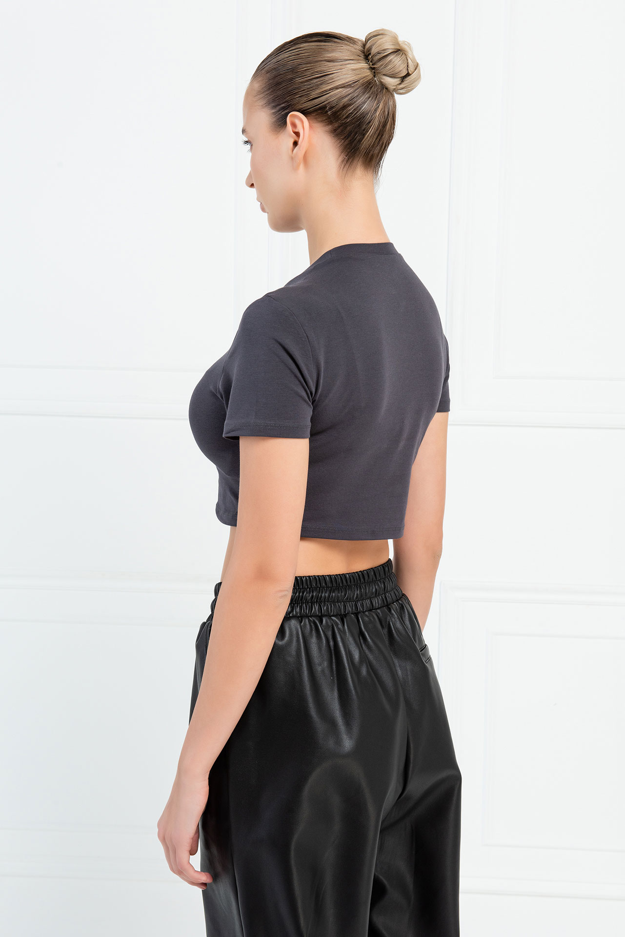 Short Sleeve Dark Gray Crop Top