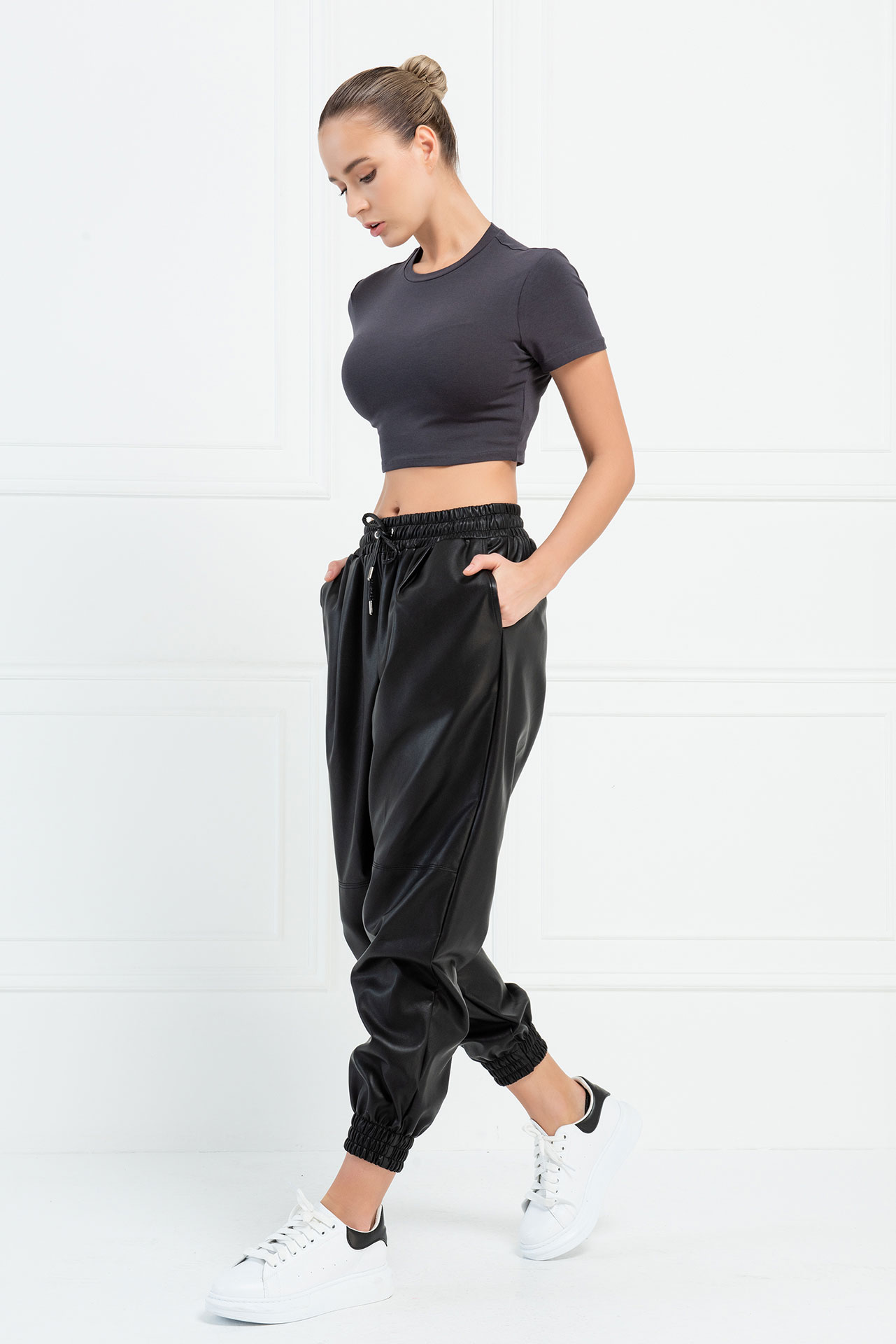 Short Sleeve Dark Gray Crop Top