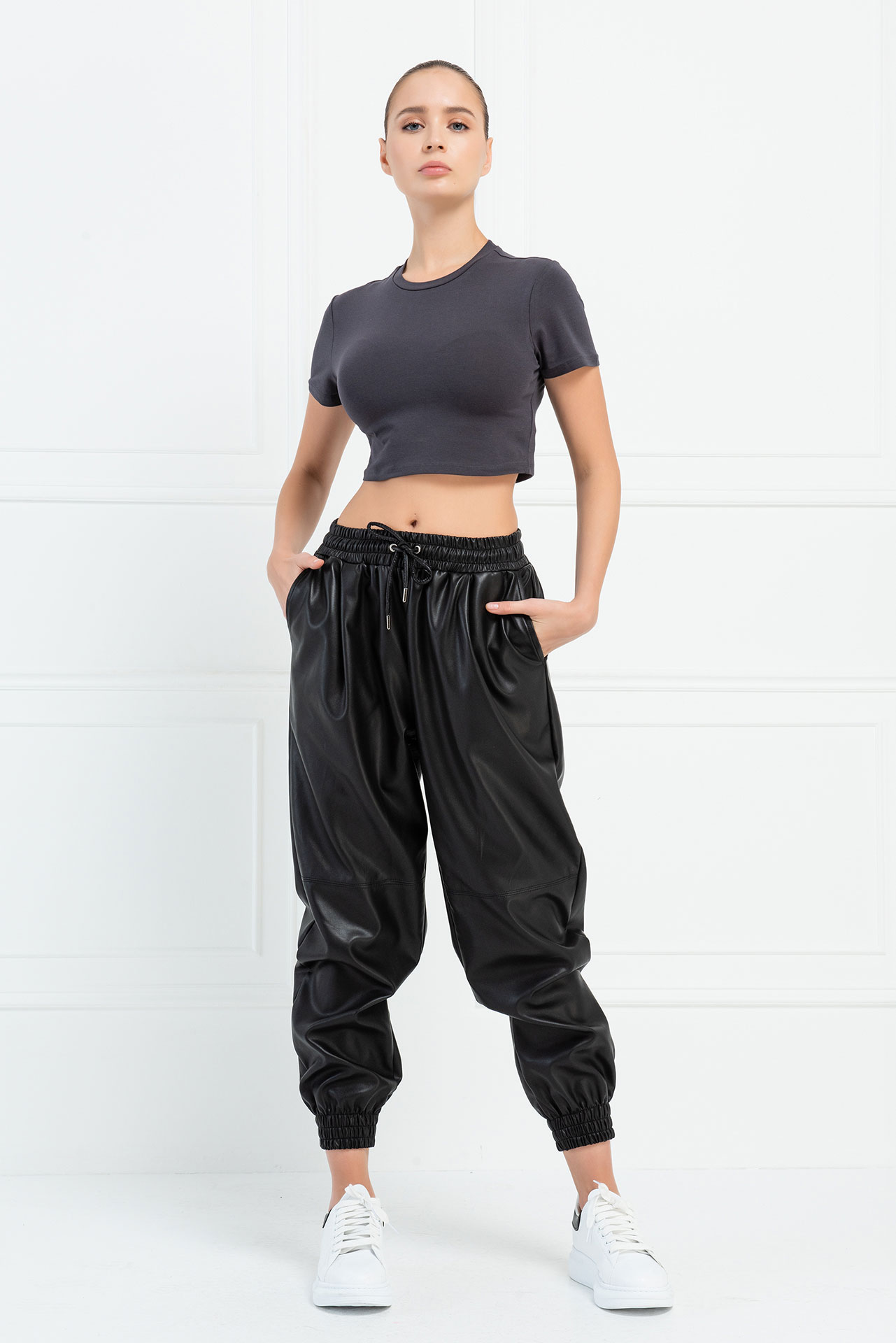 Short Sleeve Dark Gray Crop Top