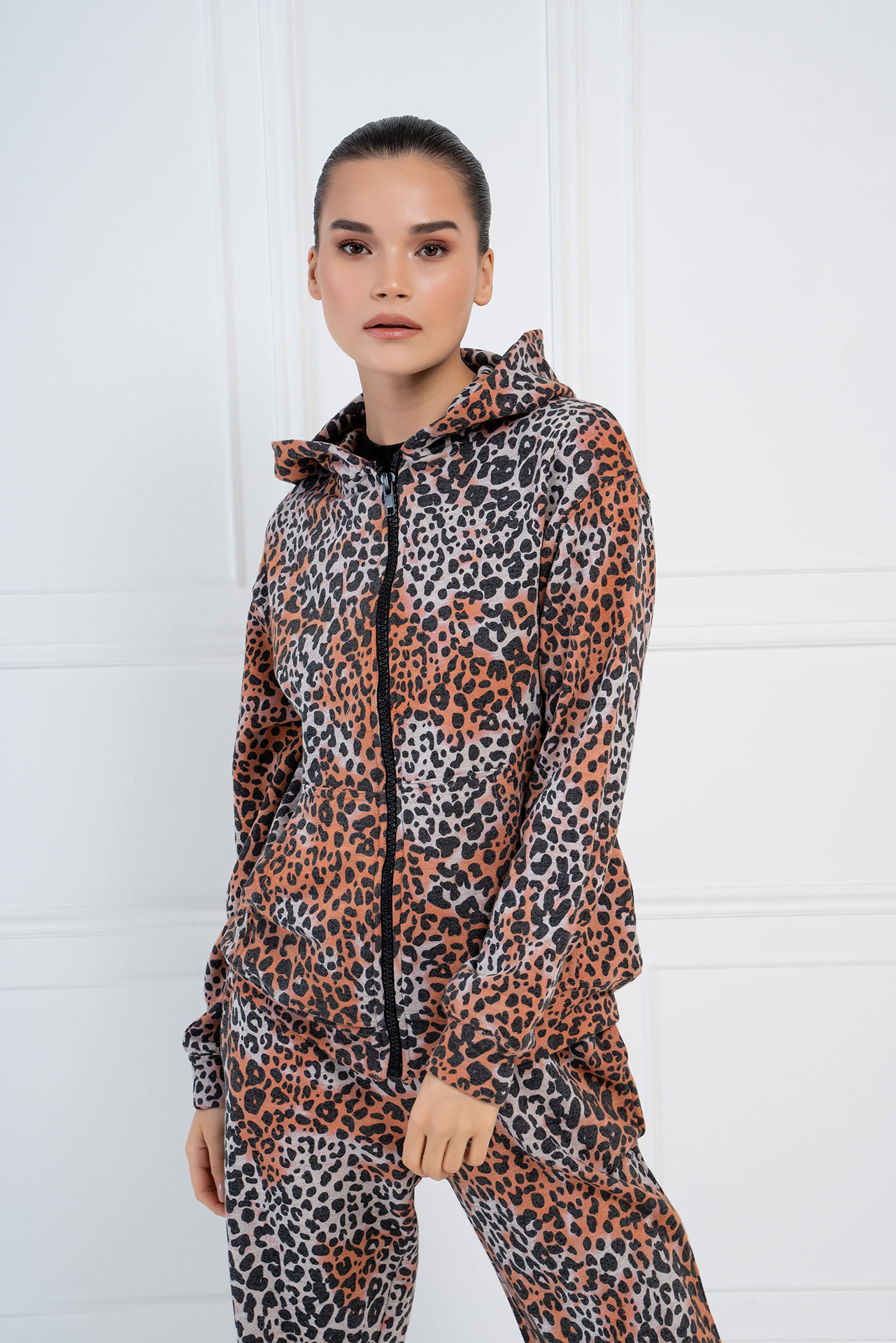 leopard zip up hoodie