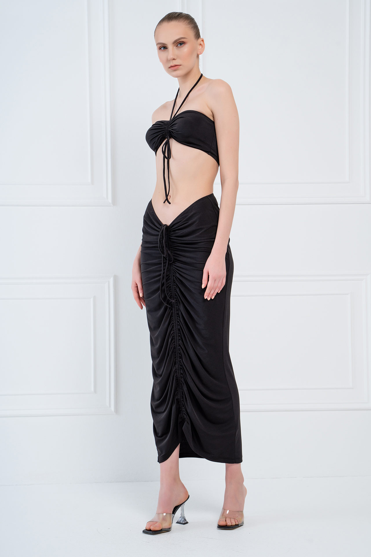 Black Halter Tube Top ☀ Ruched Maxi ...
