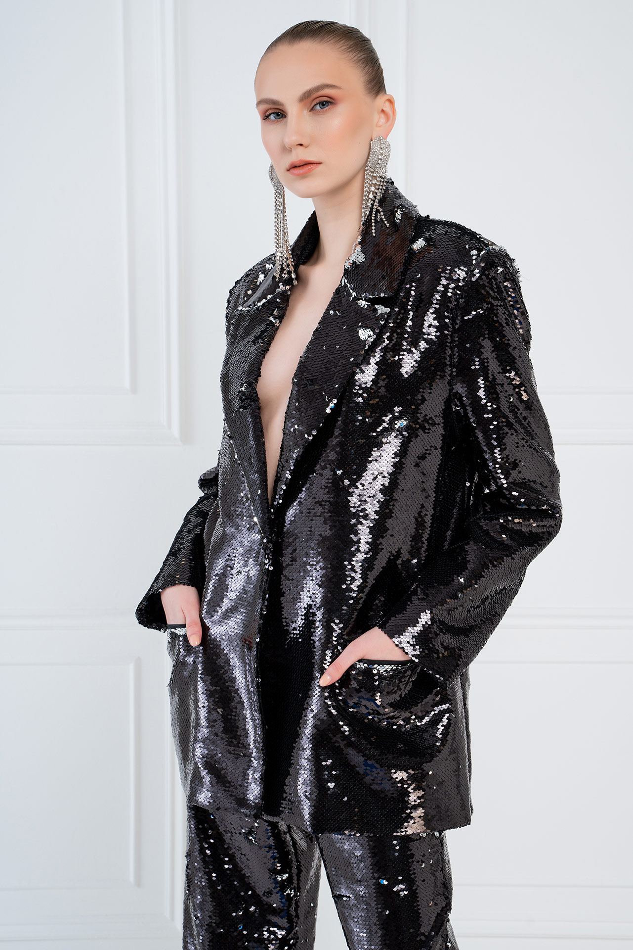 black and silver sequin jacket