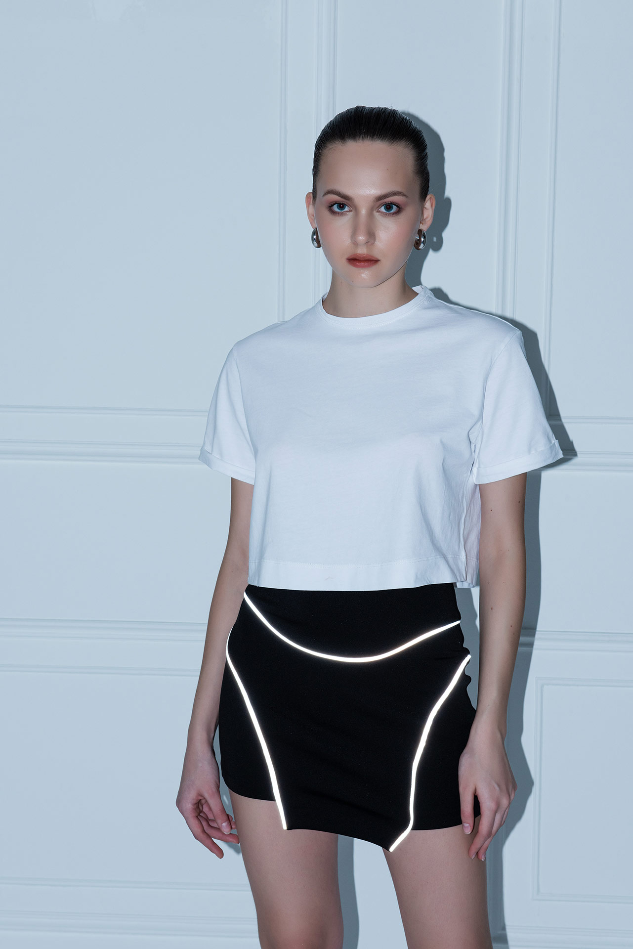 Black Reflective-Trim Mini Skirt