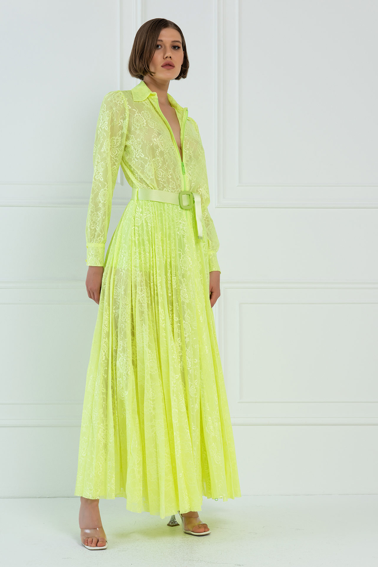 Neon yellow lace dress best sale