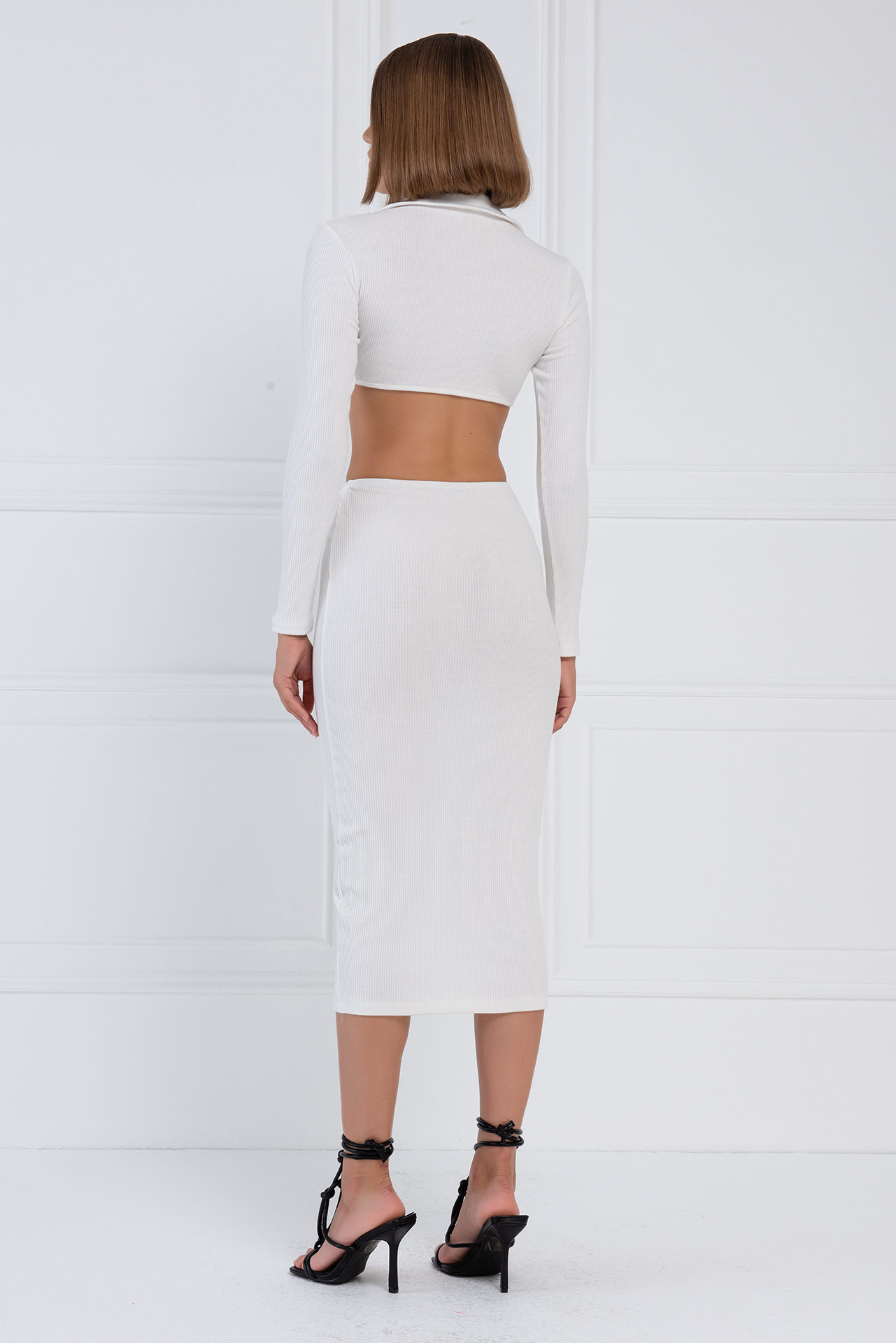 Off white Göbek Dekolteli Midi Elbise