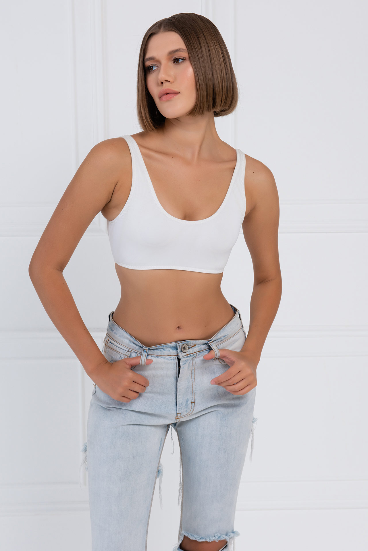 White Wide-Strap Bikini Top