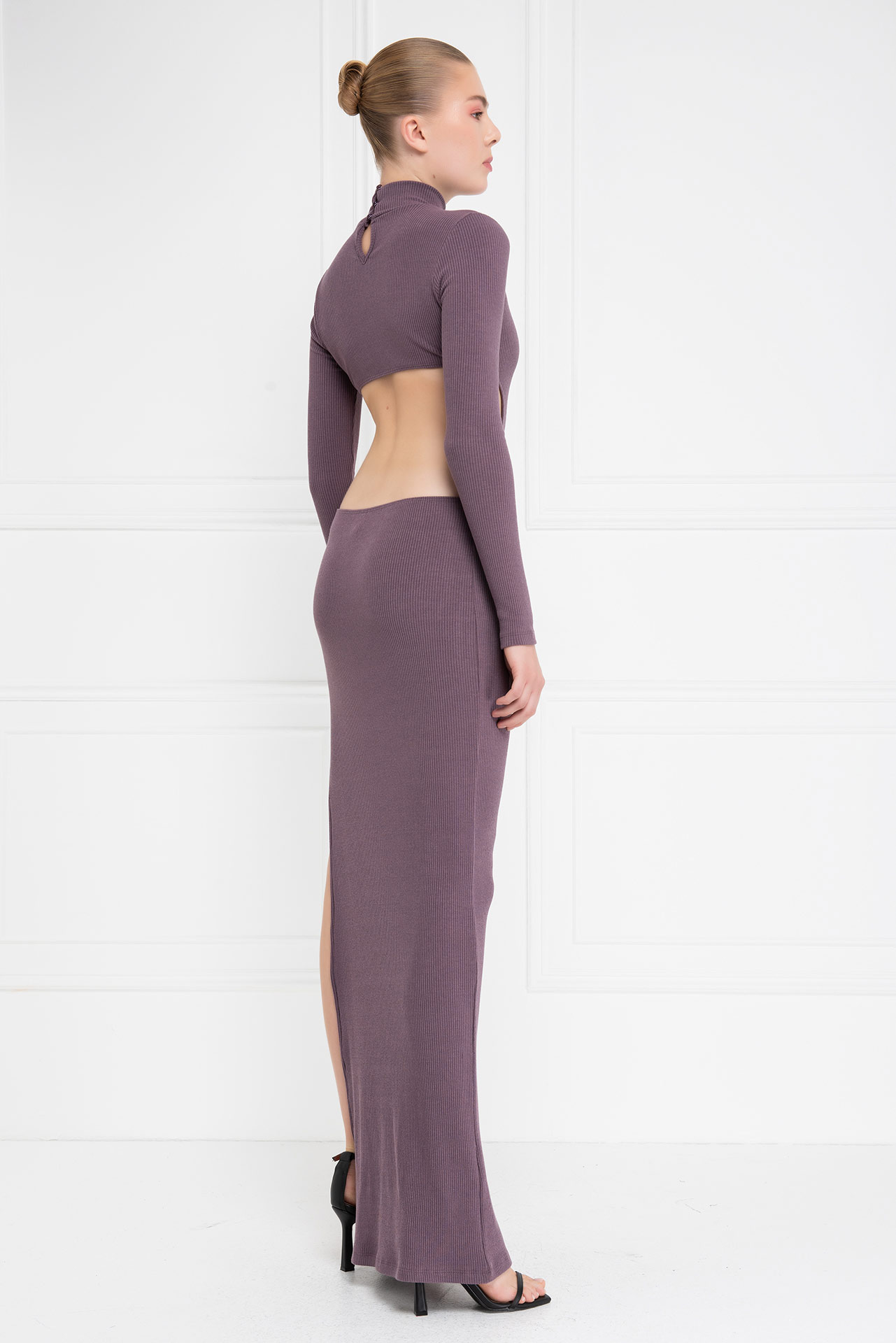 D.rose Bel Dekolteli Yırtmaçlı Maxi Elbise