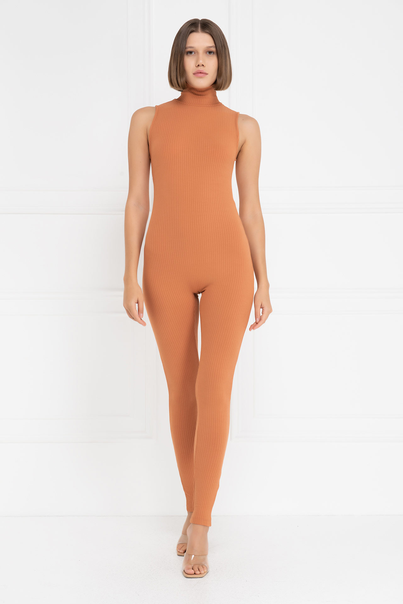sleeveless turtleneck jumpsuit