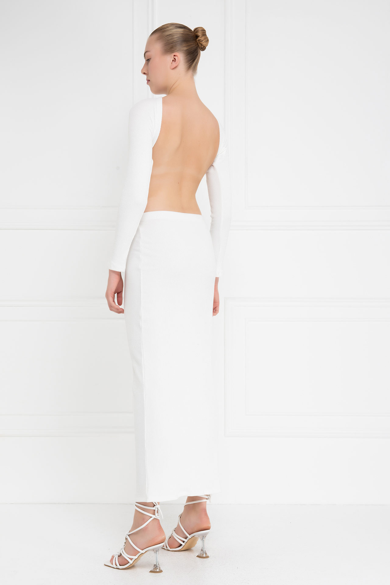 Offwhite Backless Crop Top & Maxi Skirt Set