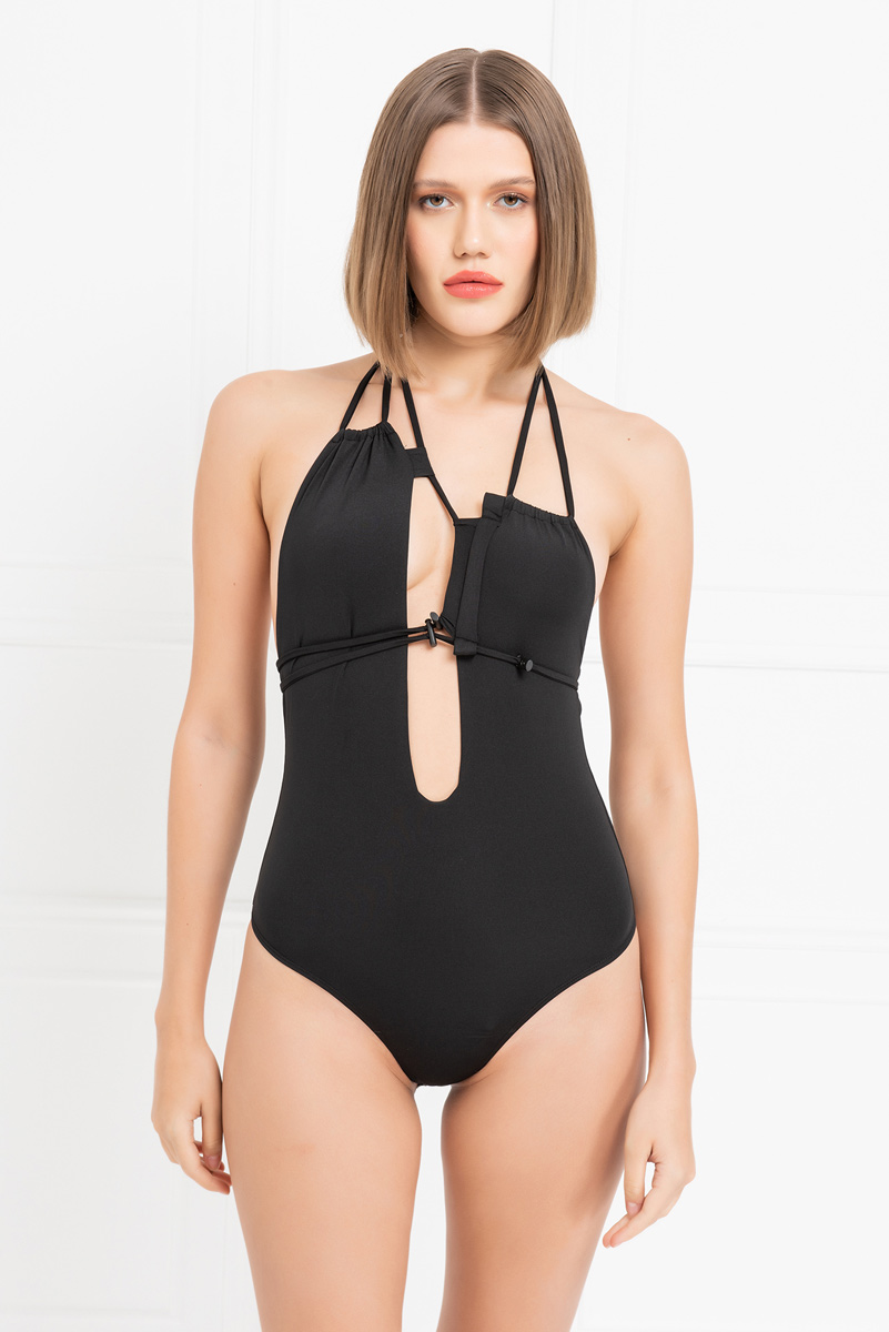 Siyah Biye Bağlamalı Bodysuit