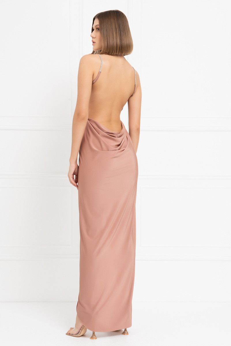 Karamel Sırt Dekolteli Anvelop Elbise